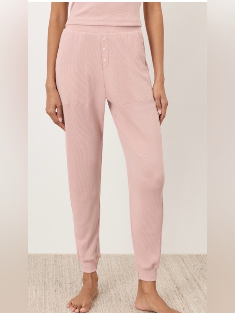 Set of 2 blue and pink Pact Organic dream rib henley joggers L